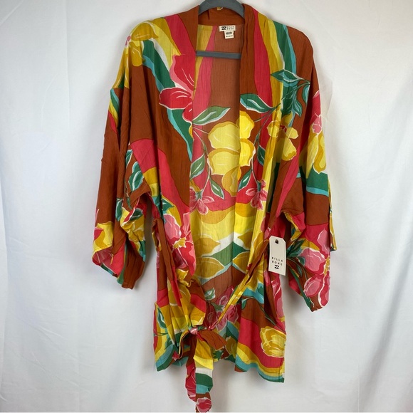 Billabong Love Land Floral Open Cardigan Kimono Beach Cover Up Size M / L - Picture 3 of 11